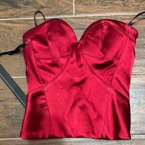 BEBE Red Satin Bustier Top With attachable straps, Size 2